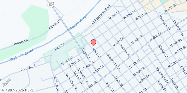 Map showing Vincennes Thursday Church at 218 N Main St, Vincennes, IN