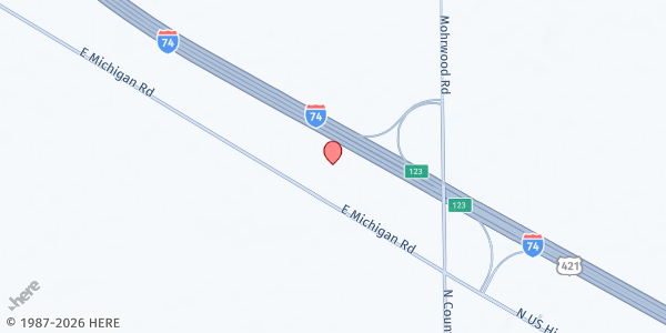 Map showing Gleaners Mobile at Waldron/St. Paul at 7414 E Michigan Rd, Waldron, IN