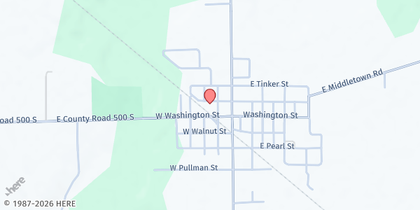 Map showing In Jesus Name Food Pantry at 202 W. Washington St., Waldron, IN