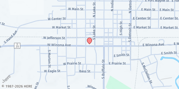 Map showing The Healing House Food Pantry at 210 W. Winona Ave., Warsaw, IN