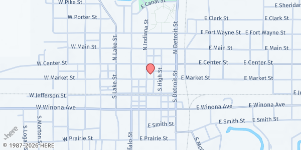 Map showing Warsaw First UMC Community Kitchen at 179 S. Indiana St., Warsaw, IN