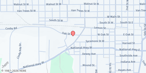 Map showing Feed My Sheep - Washington at 601 W. Oak St., Washington, IN