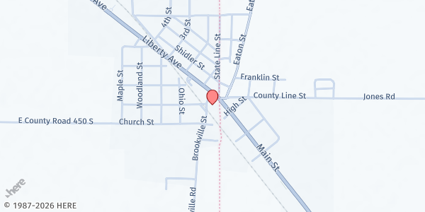 Map showing College Corner Food Pantry at 33 Junction St, West College Corner, IN