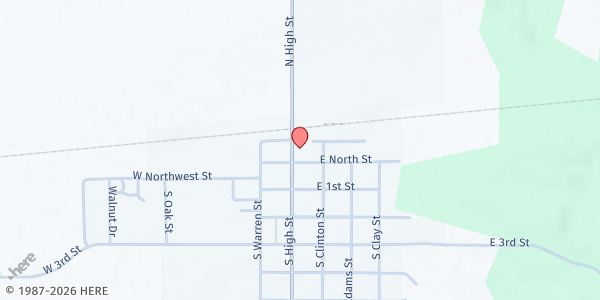Map showing Food Finders Mobile- West Lebanon Fire Department at 207 N. High St., West Lebanon, IN