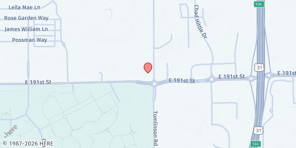 Map showing Amanda Strong Food For the Needy Inc. at 19120 Tomlinson Road, Westfield, IN