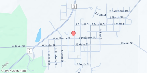 Map showing Westport Christian Church at 102 W. Mulberry St., Westport, IN
