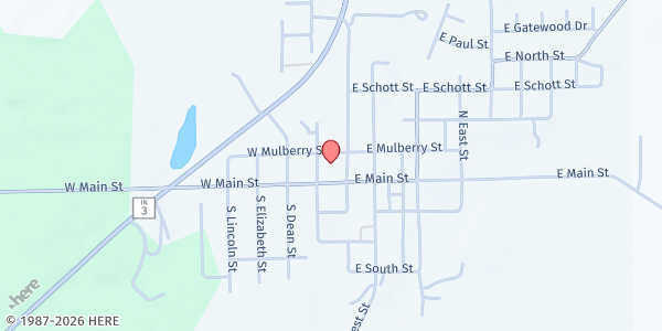 Map showing Westport Community Food Pantry at 107 W Mulberry St, Westport, IN