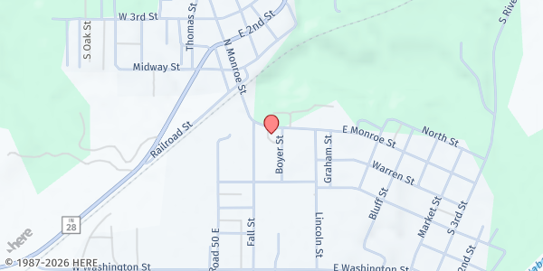 Map showing His Mission Church at 17 E. Monroe St., Williamsport, IN