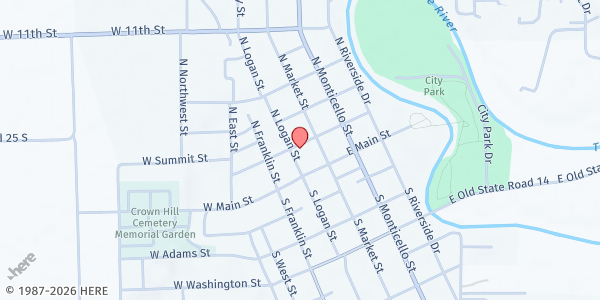 Map showing Pulaski County Human Services at 115 W. Pearl St., Winamac, IN