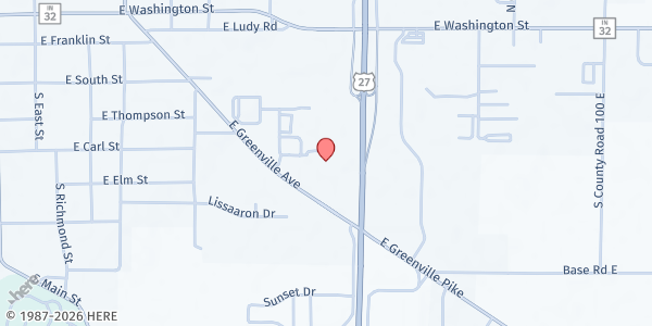 Map showing Winchester Area Churches & Community Food Pantry at 527 E. Greenville Ave., Winchester, IN