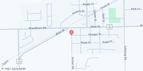 Map showing Woodburn Community Food Bank at 4300 Becker Rd, Woodburn, IN