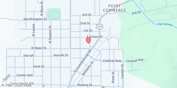 Map showing Son Shine Shop Food Pantry at 14 N. Washington St., Worthington, IN