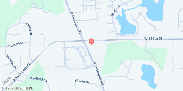 Map showing Zionsville Presbyterian Church at 4775 W 116th St, Zionsville, IN