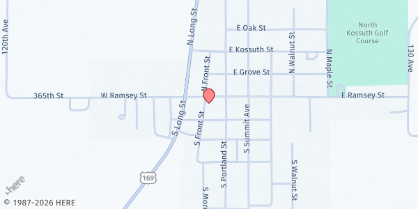 Map showing Foodbank of Iowa - Bancroft Mobile Pantry at 122 W Ramsey St, Bancroft, IA