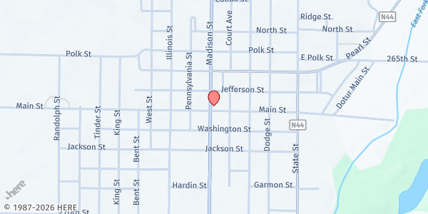 Map showing MATURA - Taylor County Neighborhood Center at 607 Madison St, Bedford, IA