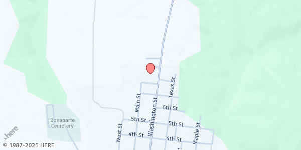 Map showing Job's Closet Food Pantry at 602 8th St, Bonaparte, IA