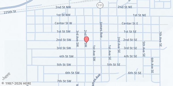 Map showing Britt Area Food Bank at 195 2nd St. S.W., Britt, IA