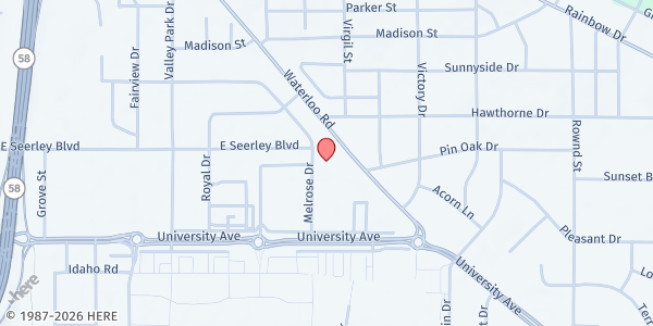 Map showing St. Lukes Food Pantry at 2410 Melrose Dr., Cedar Falls, IA