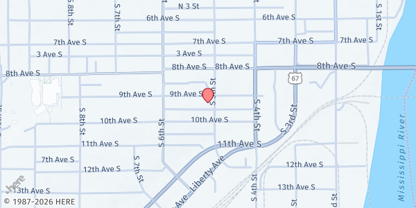 Map showing Victory Center Rescue Mission Meal Site at 505 9th Ave S, Clinton, IA