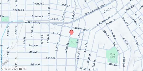 Map showing First Baptist Food Pantry at 540 1st Ave, Council Bluffs, IA