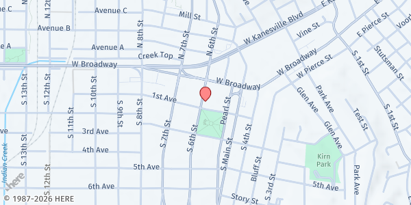 Map showing Share with Love Food Pantry / First Baptist at 540 1st Ave, Council Bluffs, IA