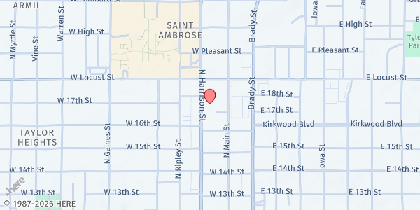 Map showing Davenport Community Food Pantry at 1702 N Main St, Davenport, IA