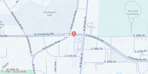 Map showing North Park Mall Food Pantry at 320 W Kimberly Road, Davenport, IA