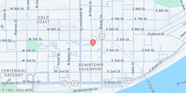 Map showing St Anthony Catholic Church Meal Site at 417 N Main St, Davenport, IA
