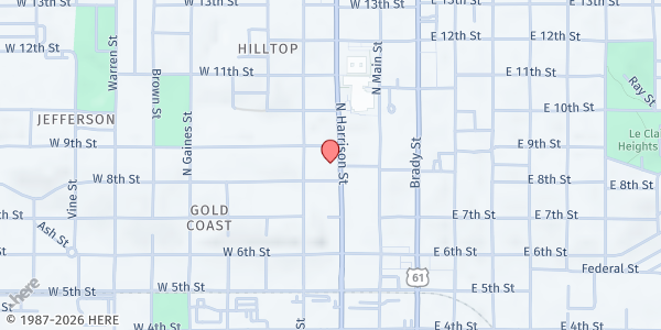 Map showing Vera French Carol Center Meal Site at 808 North Harrison Street, Davenport, IA