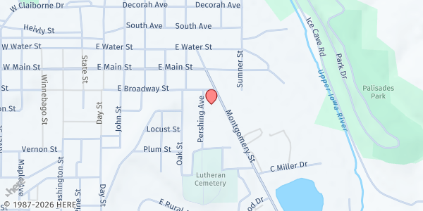 Map showing NEICAC Food Pantry at 305 Montgomery St., Decorah, IA