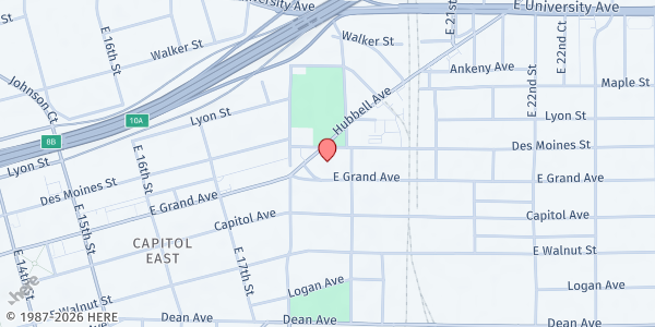 Map showing Catholic Charities Food Pantry (DMARC) at 1815 Hubbell Ave, Des Moines, IA