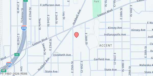 Map showing Eastside Church of the Nazarene at 1451 E 25th St, Des Moines, IA