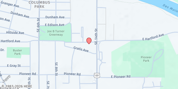 Map showing Families Forward Bidwell Pantry (DMARC) at 1203 Hartford Ave, Des Moines, IA