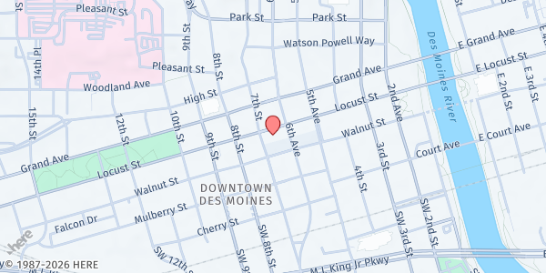 Map showing YSS - Iowa Homeless Youth Centers - Des Moines at 612 Locust St, Des Moines, IA