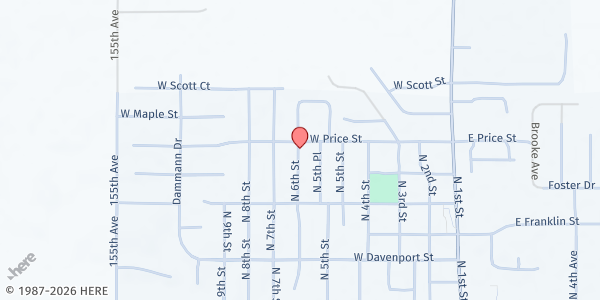 Map showing North Scott Food Pantry at 500 W Le Claire Rd, Eldridge, IA