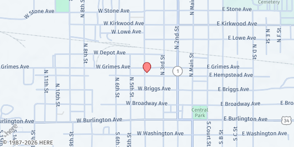 Map showing Lord's Cupboard - Jefferson County at 303 N 4th, Fairfield, IA