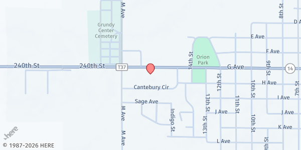 Map showing Grundy County Food Pantry-Operation Threshold at 1606 G Ave, Grundy Center, IA