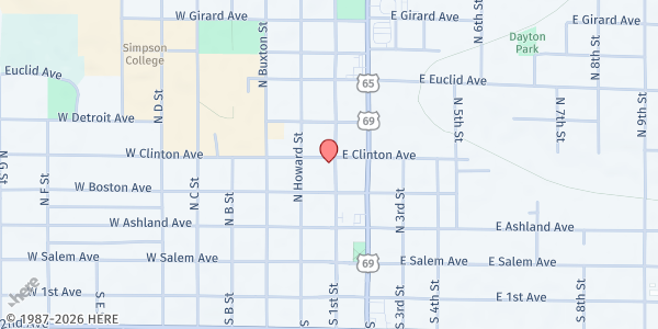 Map showing Indianola Helping Hand at 109 E Clinton Ave, Indianola, IA