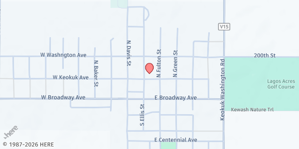 Map showing Keota Food Pantry at 201 N. Ellis St., Keota, IA