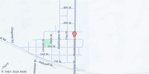 Map showing Malcom Food Pantry at 405 Highway 63, PO Box 75, Malcom, IA