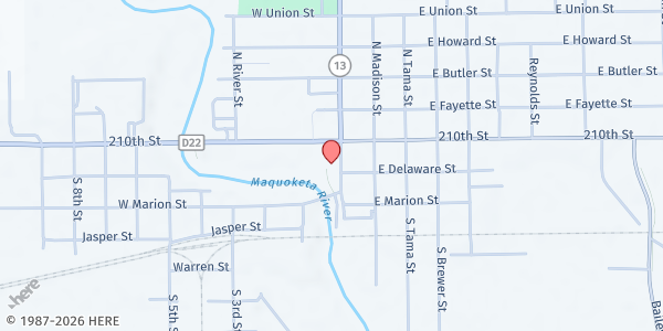 Map showing Delaware County Food Bank at 119 S. Franklin, Manchester, IA
