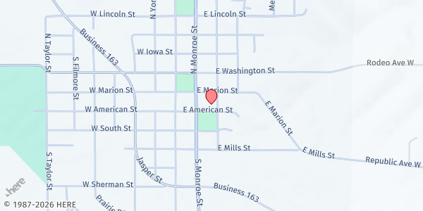Map showing PCM Food Pantry at 115 S Main St, Monroe, IA