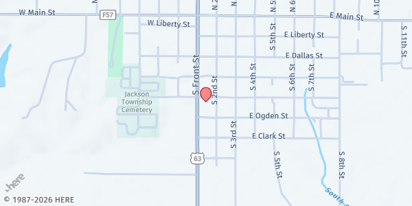 Map showing Montezuma Food Pantry at 501 N. Front St (east building), Montezuma, IA