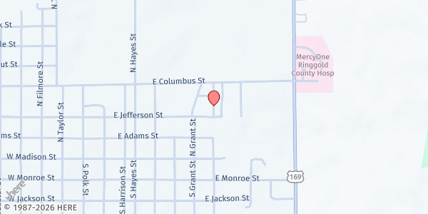 Map showing MATURA - Ringgold County Neighborhood Center at 306 Garfield St., Mount Ayr, IA