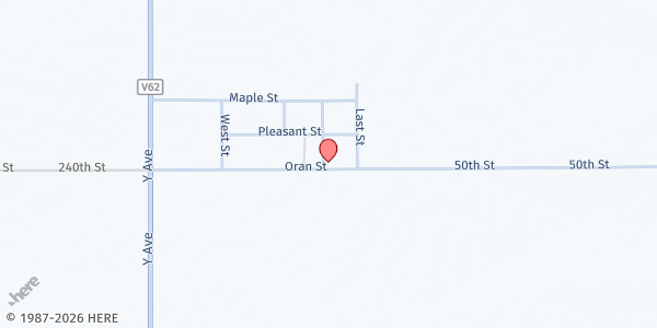 Map showing His Hands Food Pantry at 5002 Main St., Oran, IA