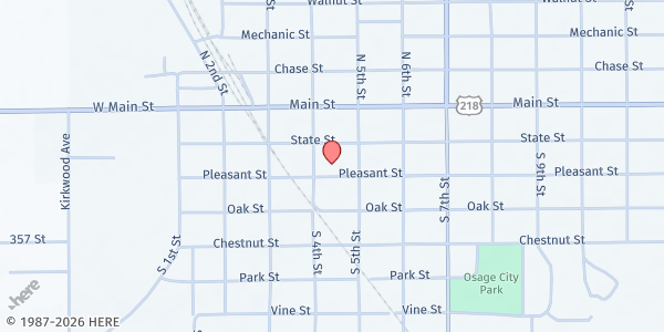 Map showing Mitchell County Food Bank at 415 Pleasant St., Osage, IA