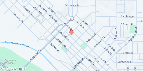 Map showing First Presbyterian Church Ottumwa at 228 W 4th St, Ottumwa, IA