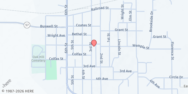 Map showing Aplington-Parkersburg Food Pantry at 502 3rd St, Parkersburg, IA