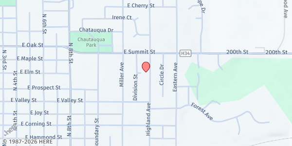 Map showing Montgomery Co. Outreach Office at 1201 Highland Ave., Red Oak, IA