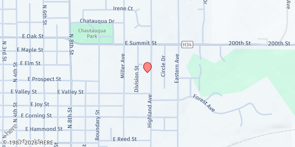 Map showing West Central Community Action Red Oak at 1109 Highland Ave., Red Oak, IA